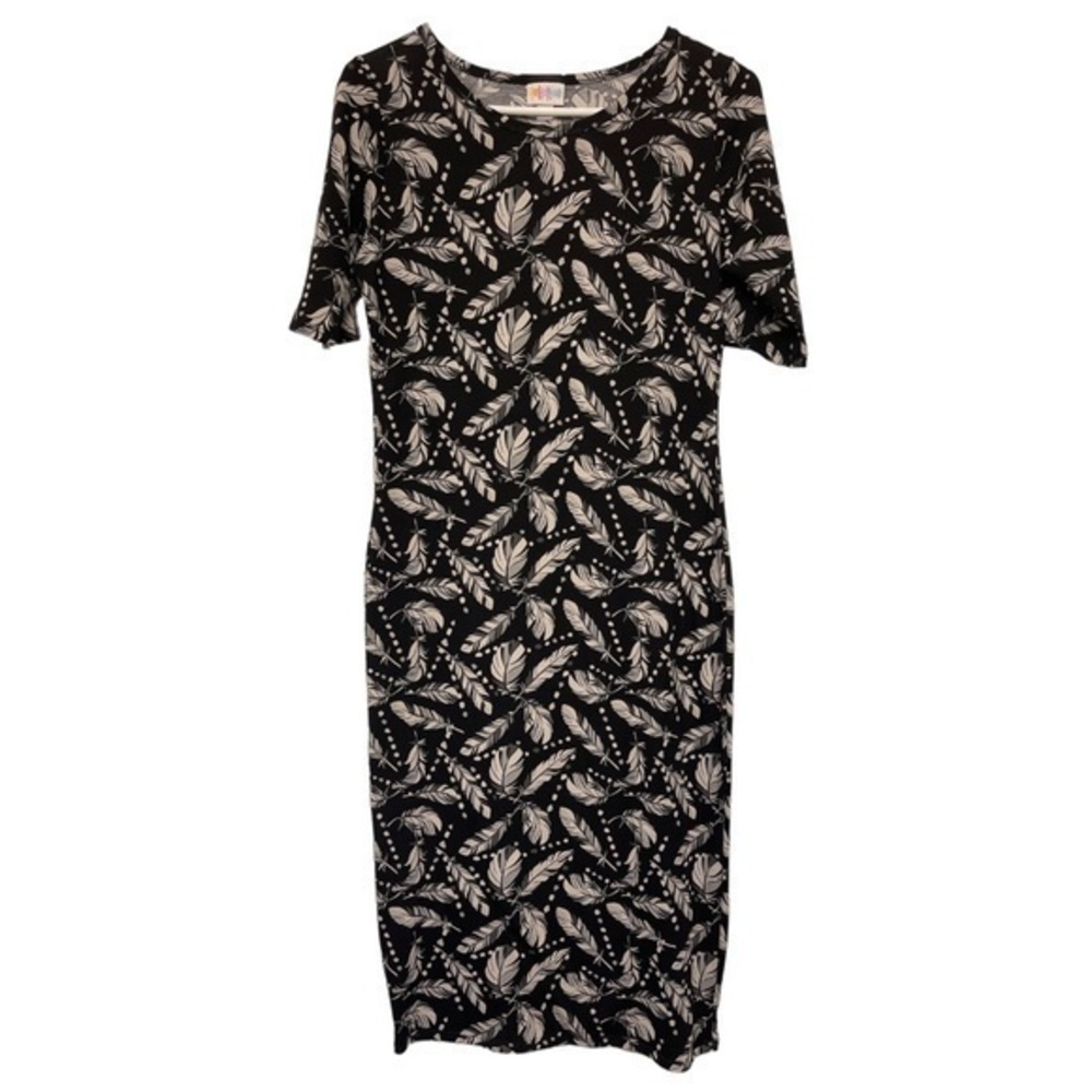 Lularoe Black Gray Feathers Julia Dress Size Small NWOT #2329